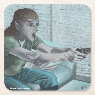 Elf Video Gamer Playing Game Fantasy Paper Unterse Rechteckiger Pappuntersetzer