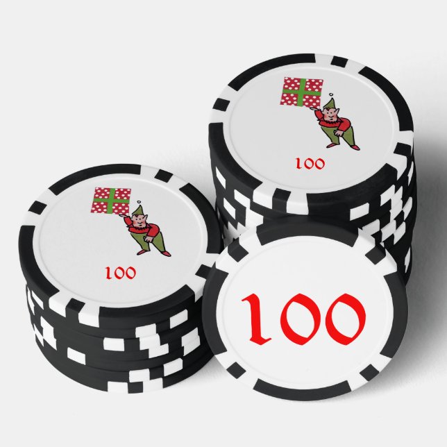 Elf w Polka Dot Geschenk schwarzen 100 gestreiften Pokerchips (Stapel)