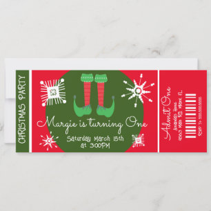 Elf Weihnachten Erster Geburtstag Ticket Party    Einladung
