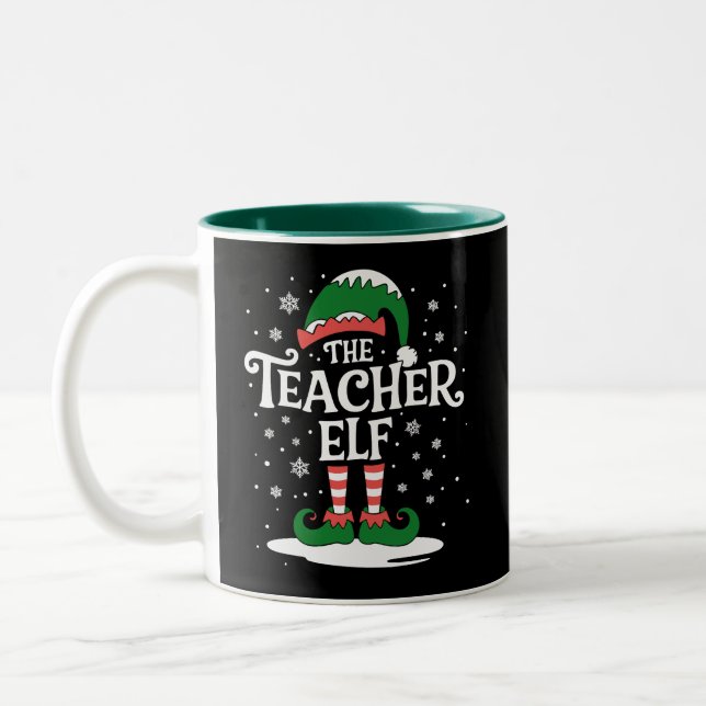 Elf-Weihnachtsfamilie als Lehrerin Zweifarbige Tasse (Links)