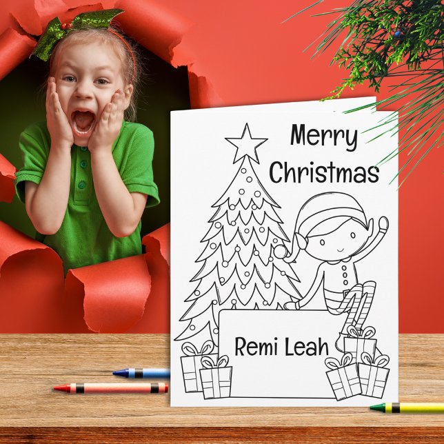 Elf Weihnachtsfarben und Spielaktivitäten Karte (Our Elf Coloring Activity Card is a delightful canvas for kids to express their holiday creativity.)