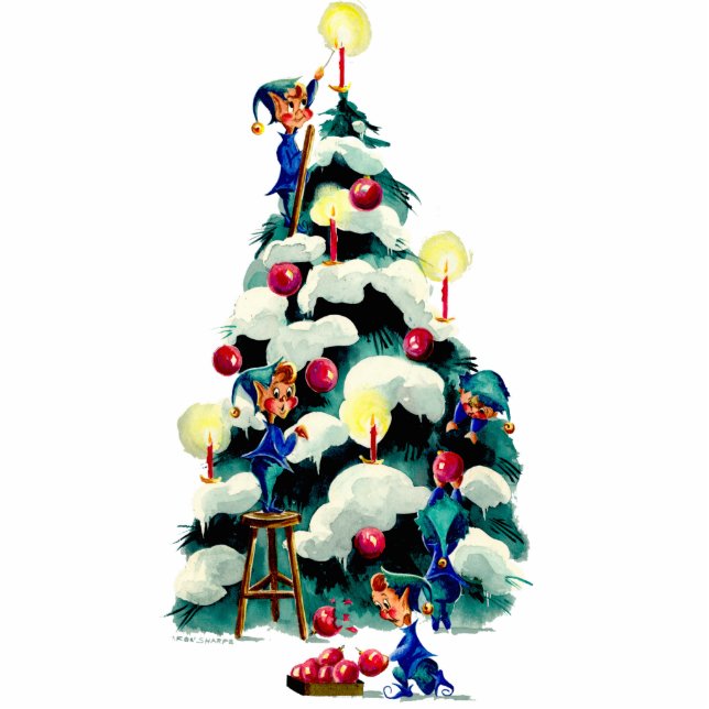 ELFE, die den WEIHNACHTSBAUM durch SHARON SHARPE Freistehende Fotoskulptur (Vorne)