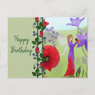 Elfe im Blumenbeet Postkarte