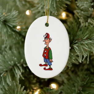 Elfe in strammer Haltung ovaler Keramikschmuck Keramik Ornament