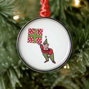 Elfe mit punktgeschenk rundes Premium-Ornament Ornament Aus Metall