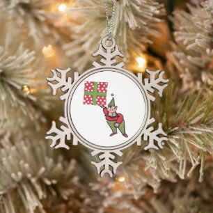 Elfe mit punktgeschenk zinn-schneeflocken-ornament schneeflocken Zinn-Ornament