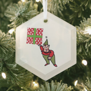 Elfe mit punktgeschenktem Sechseckglas-Ornament Ornament Aus Glas