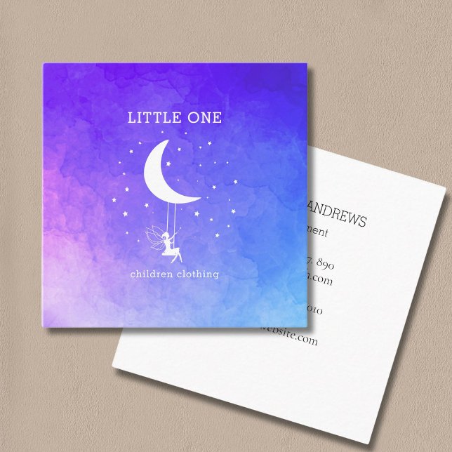 Elfe mit Zauberstab Sterne Mond Quadratische Visitenkarte (Elf with Magic wand Swing Stars Moon Square Business Card)