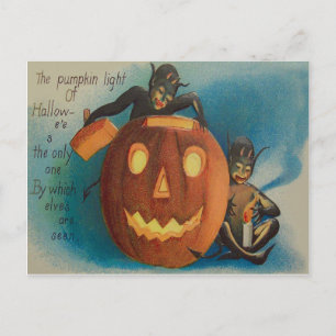 Elfen Goblins Kerze Jack O' Lantern Kürbis Postkarte