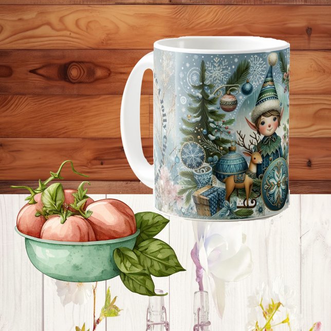 Elfen Hagelschneeflocken, Ziergegenstände, Jolliwe Kaffeetasse (Elves Hail Snowflakes, Ornaments, Jolly Christmas Coffee Mug)
