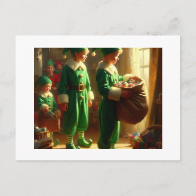 Elfen mit Geschenken, Postkarte (Vorderseite)