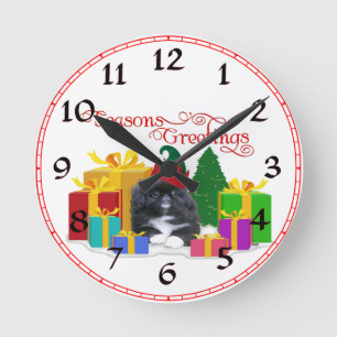 Elfen-Pekingese-Welpe Weihnachten Runde Wanduhr