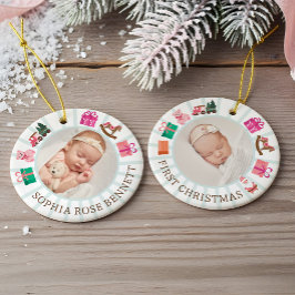 Elfen-Spielzeugfabrik Baby's erstes rosa Weihnacht Keramik Ornament