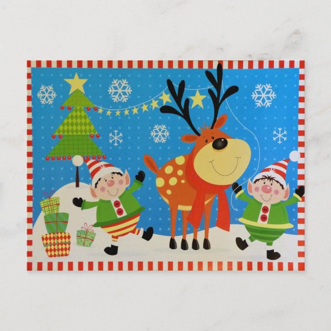 Elfen und Rentier Postkarte (Vorderseite)