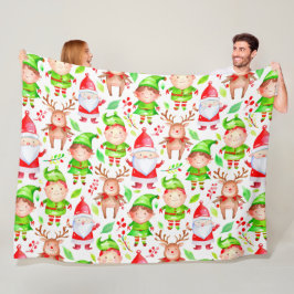 Elfen von Weihnachtsmann und Rentiere Fleecedecke