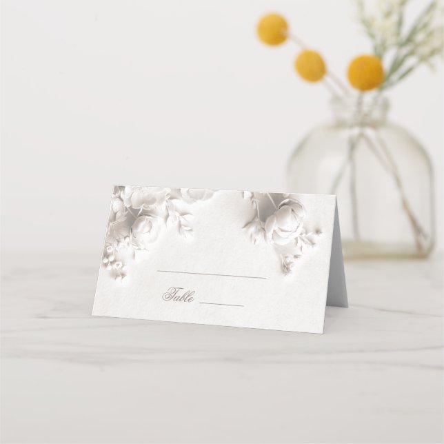 Elfenbein 3D Blumen Gebogene Hochzeit Platzkarte (Vorderseite)