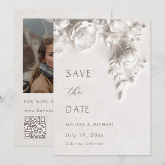 Elfenbein 3D Blumen Hochzeit Save The Date