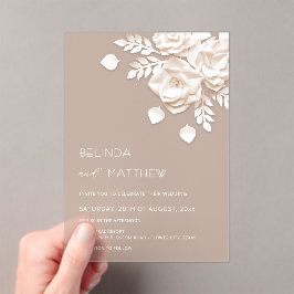 Elfenbein 3D Blumen Rosen Minimalistische Hochzeit Acryleinladungen