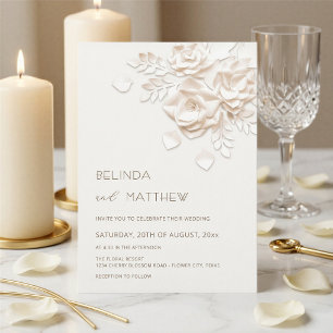 Elfenbein 3D Blumen Rosen Minimalistische Hochzeit Einladung