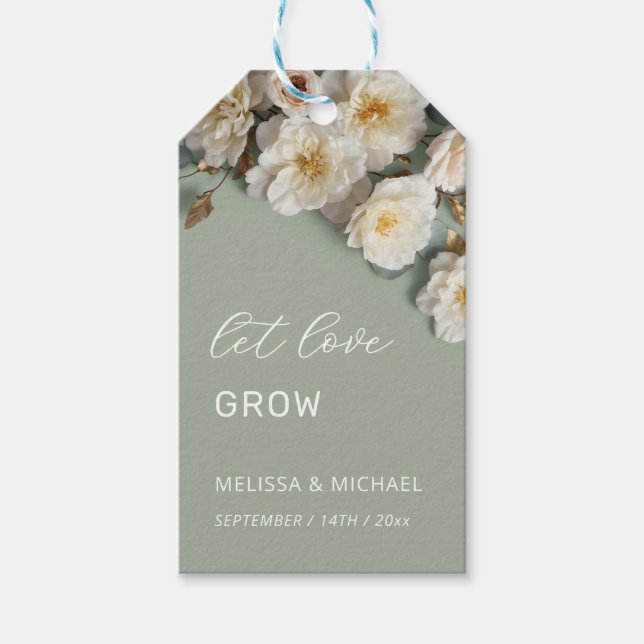 Elfenbein 3D Rosen Hochzeitsbegrüßung Geschenkanhänger (Vorderseite)