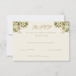 Elfenbein & Antik-Gold Blumen-Hochzeitsantwort RSVP Karte