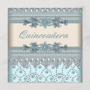 Elfenbein aquamarines blaues Quinceanera Einladung