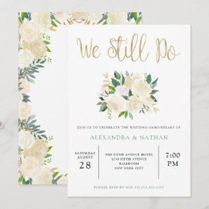 Elfenbein-Aquarell-Blumen   Goldene Hochzeit Einladung