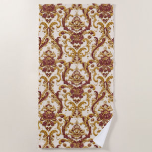 Elfenbein-Barockornament mit Gold und Burgund Strandtuch