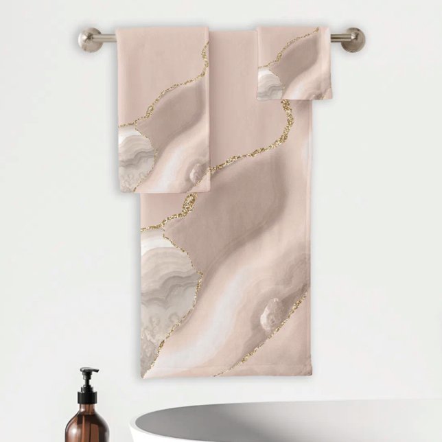 Elfenbein Beige Achat Geode Gold Glitter Badhandtuch Set (Von Creator hochgeladen)