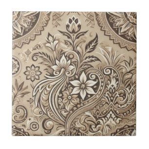 Elfenbein Beige Boho Indonesien Batik Aquarell Blu Fliese