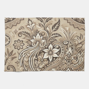 Elfenbein Beige Indonesisches Batik Blumenmuster B Geschirrtuch