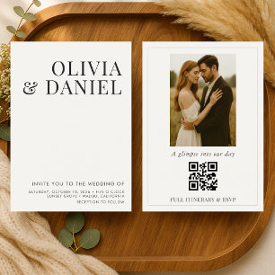 Elfenbein-Beige-Minimalist-Foto-QR-Code-Hochzeit Einladung