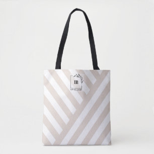 Elfenbein Beige Streifen Monogram Tote Bag
