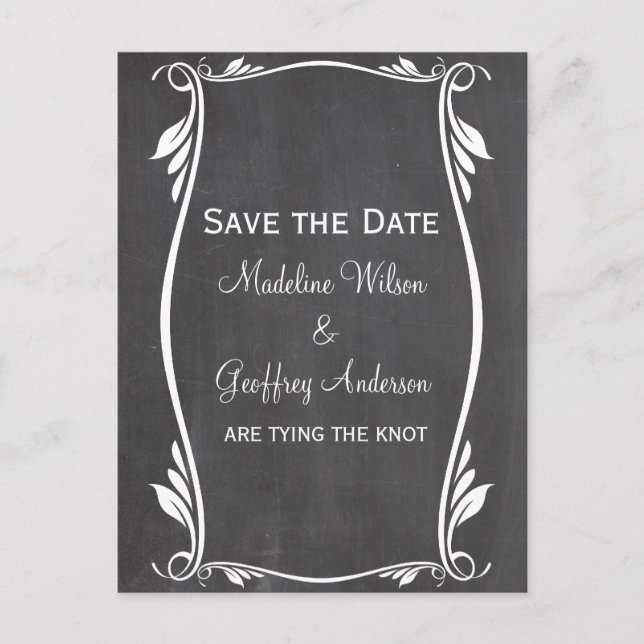 Elfenbein Blühe Chalkboard Save the Date Postkarte (Vorderseite)