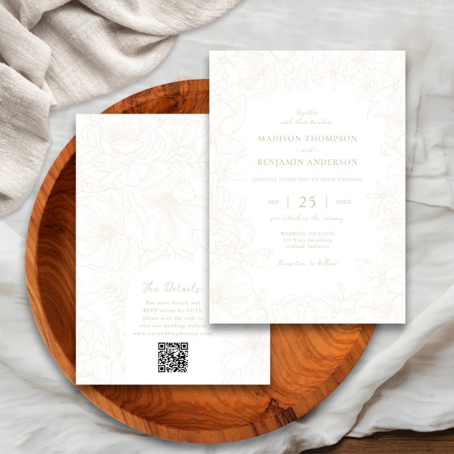 Elfenbein Blumen Garten Tor RSVP QR Code Hochzeit Einladung (Von Creator hochgeladen)