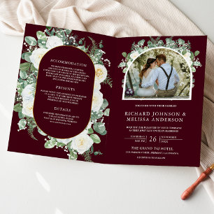 Elfenbein Blumen Hochzeit Burgunder QR Code Einladung