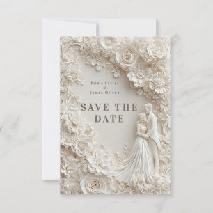🤍 Elfenbein-Blumenrand Braut Bräutigam Hochzeitst Save The Date