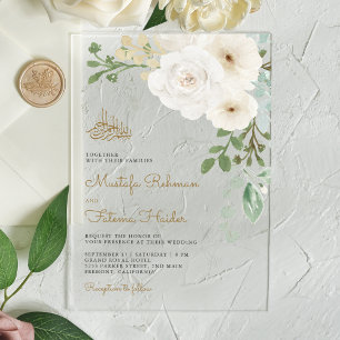 Elfenbein Blumenstrauß Islamische Muslim Hochzeit Acryleinladungen