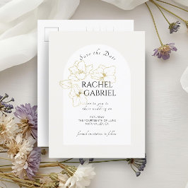 Elfenbein | Boho Arch Gold Floral Wedding Postkarte