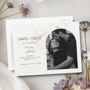 Elfenbein   Boho Arch Gold Floral Wedding Postkarte