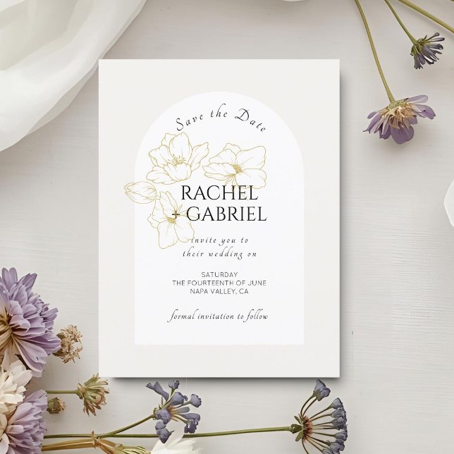 Elfenbein | Boho Arch Gold Floral Wedding Save The Date (Von Creator hochgeladen)