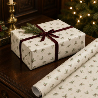 Elfenbein Botanisches Weihnachtspapier Geschenkpapier