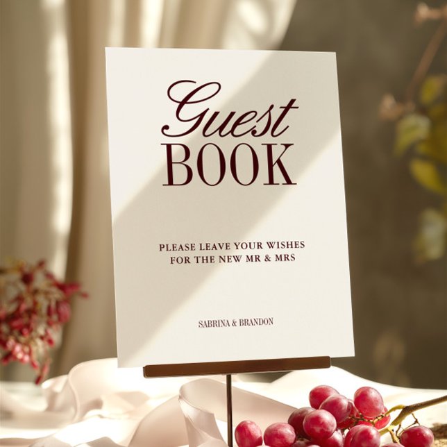 Elfenbein & Burgund Gästebuch Wedding Tabletop-Zei (Ivory & Burgundy Guest Book Wedding Tabletop Sign)