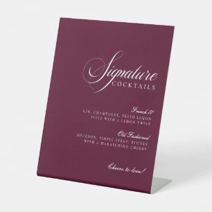 Elfenbein Burgund Signature-Drinks Hochzeitsschild Sockelschild
