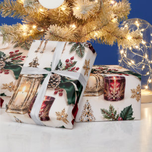 Elfenbein-Burgunder-Kerzenlicht-Weihnachten Geschenkpapier