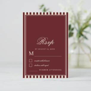 Elfenbein & Burgunder Streifen Rand Retro Hochzeit RSVP Karte