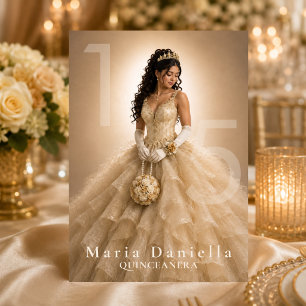 Elfenbein Champagner Gold Quinceañera Einladung