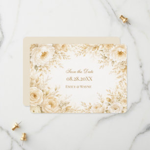 Elfenbein Champagner Perlen Blumen Hochzeit Save The Date