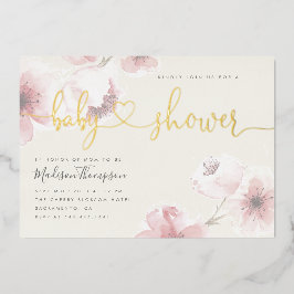 Elfenbein | Cherry Blossom Gold Floral Baby Dusche Folieneinladung