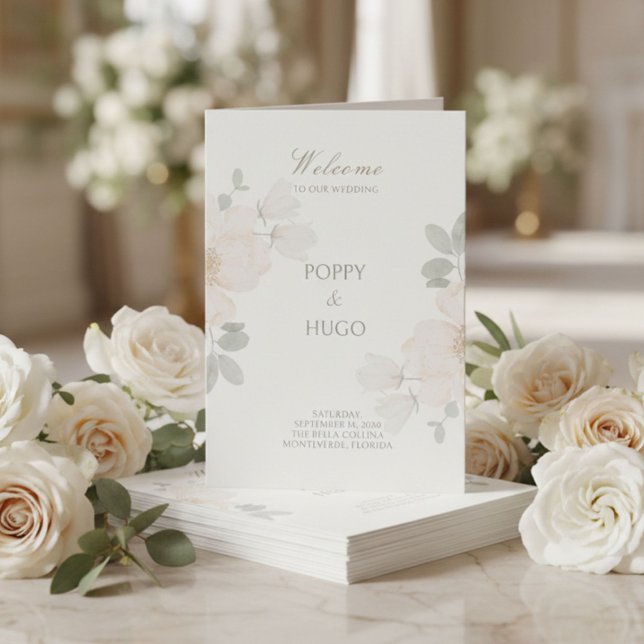 Elfenbein | Chic Aquarell-Blumen-Hochzeitsprogramm Programm (Von Creator hochgeladen)